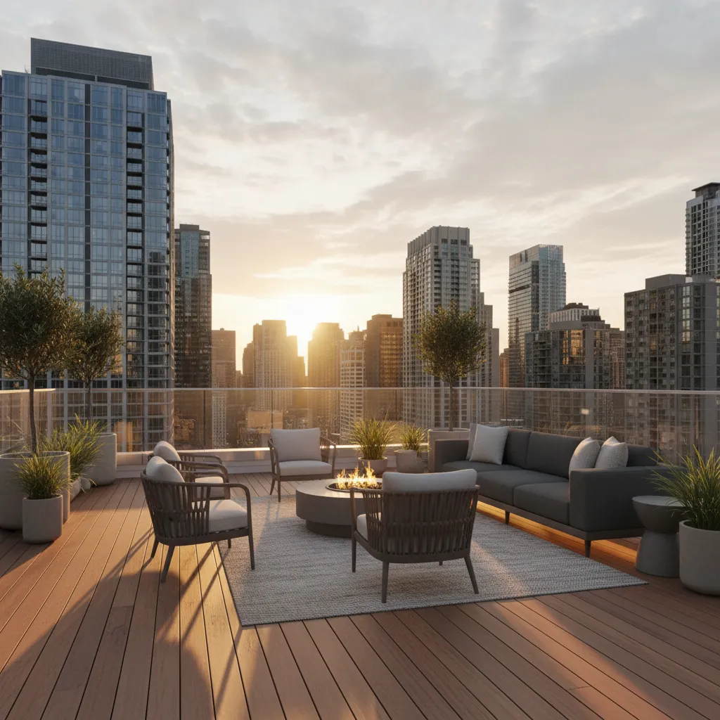 Terraza moderna en el tercer piso de una casa contemporánea