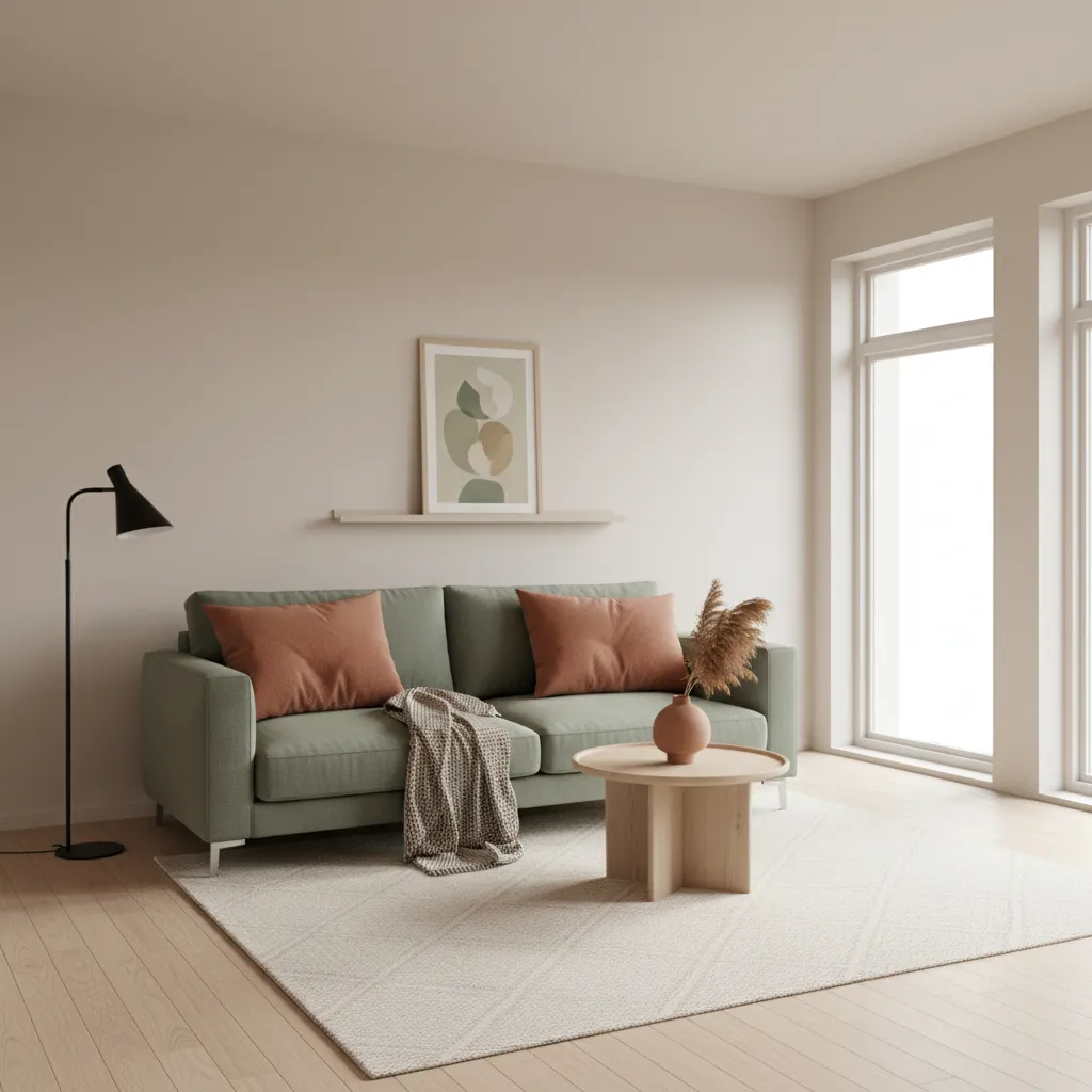 small living room interior demonstrating three colour palette design