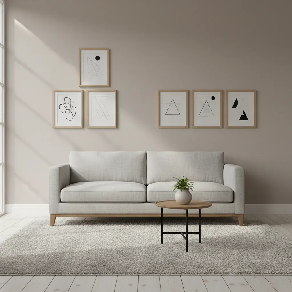 Examples of three frame 8x10 gallery wall layouts arranged in triangle and row patterns