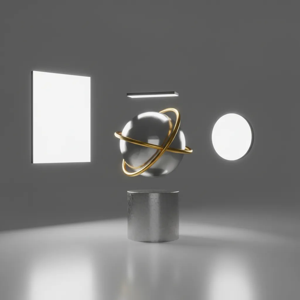 diagram style render showing three point lighting around a 3D model