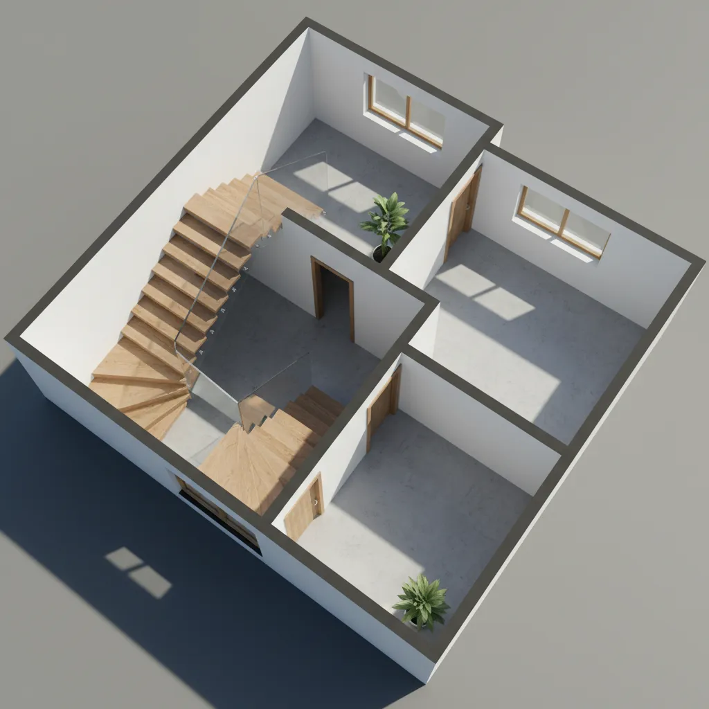 three story home staircase placement showing efficient vertical circulation
