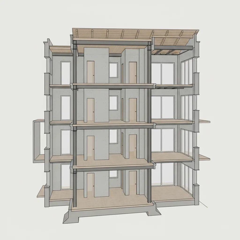 cutaway diagram showing structural layers of a three story house
