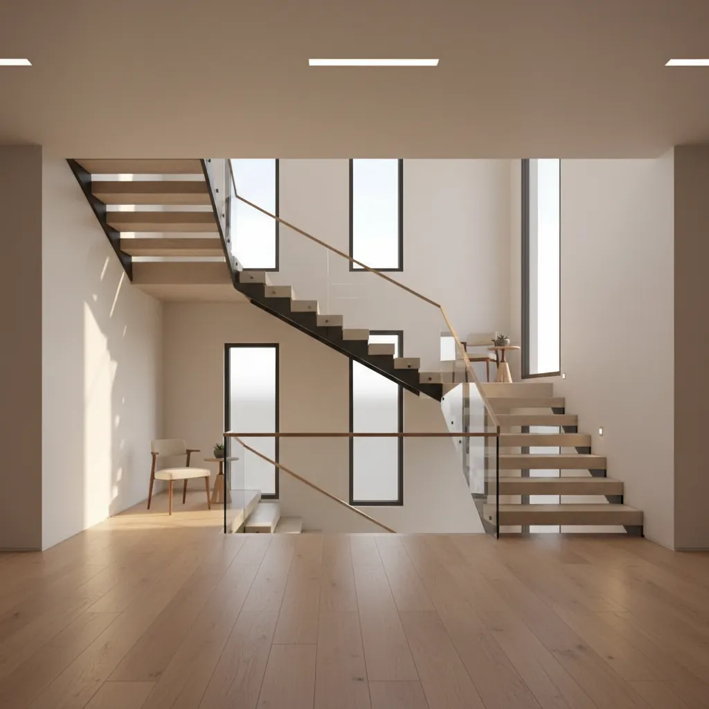 three story home interior showing staircase and emergency egress planning