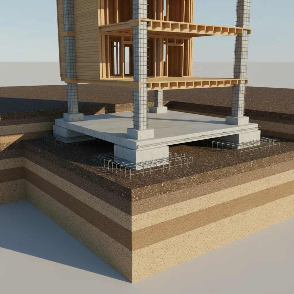 foundation system under a three story residential building