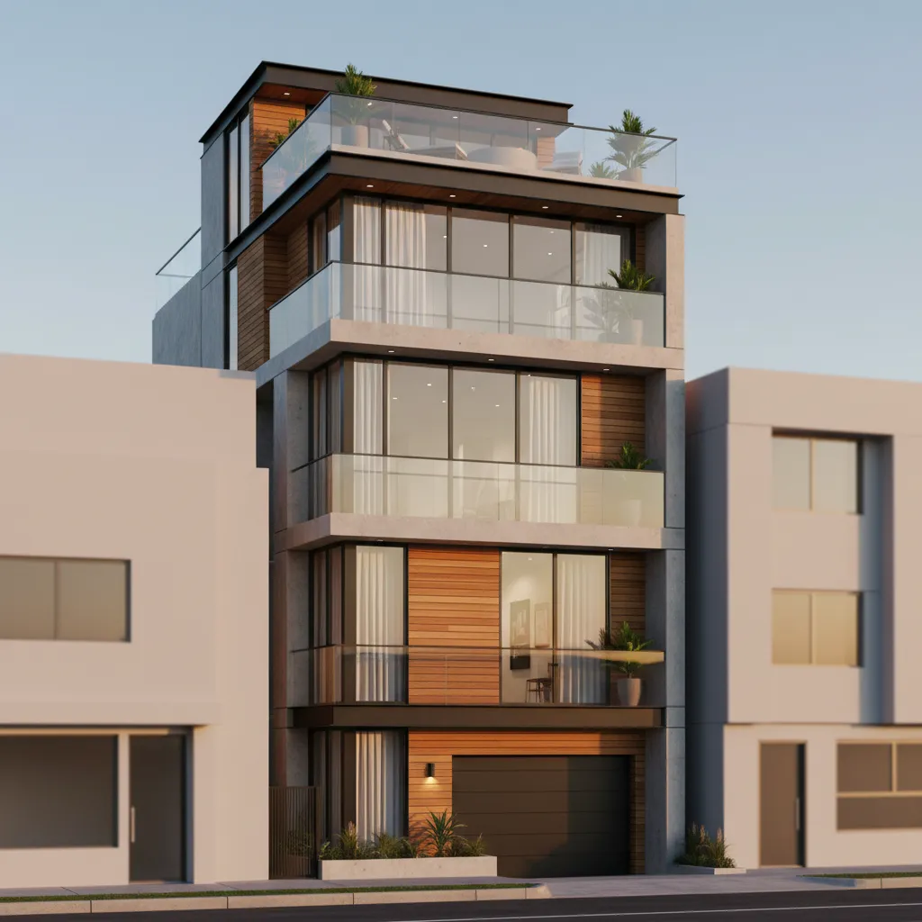 modern three story luxury home designed vertically on a narrow urban lot