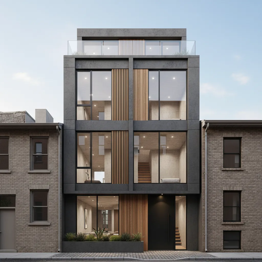 modern three story narrow lot townhouse exterior