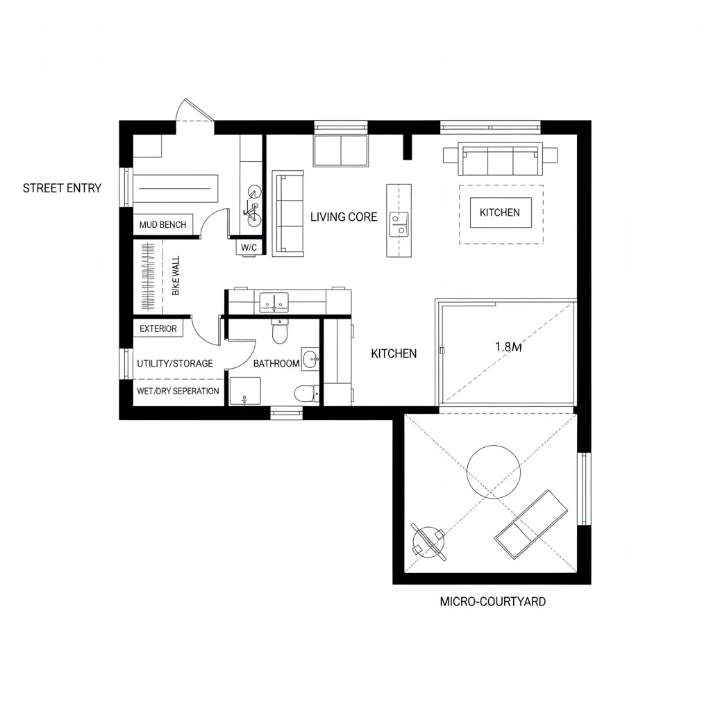 Thresholds + Outdoors: Micro-Courtyard and Thermal Entry