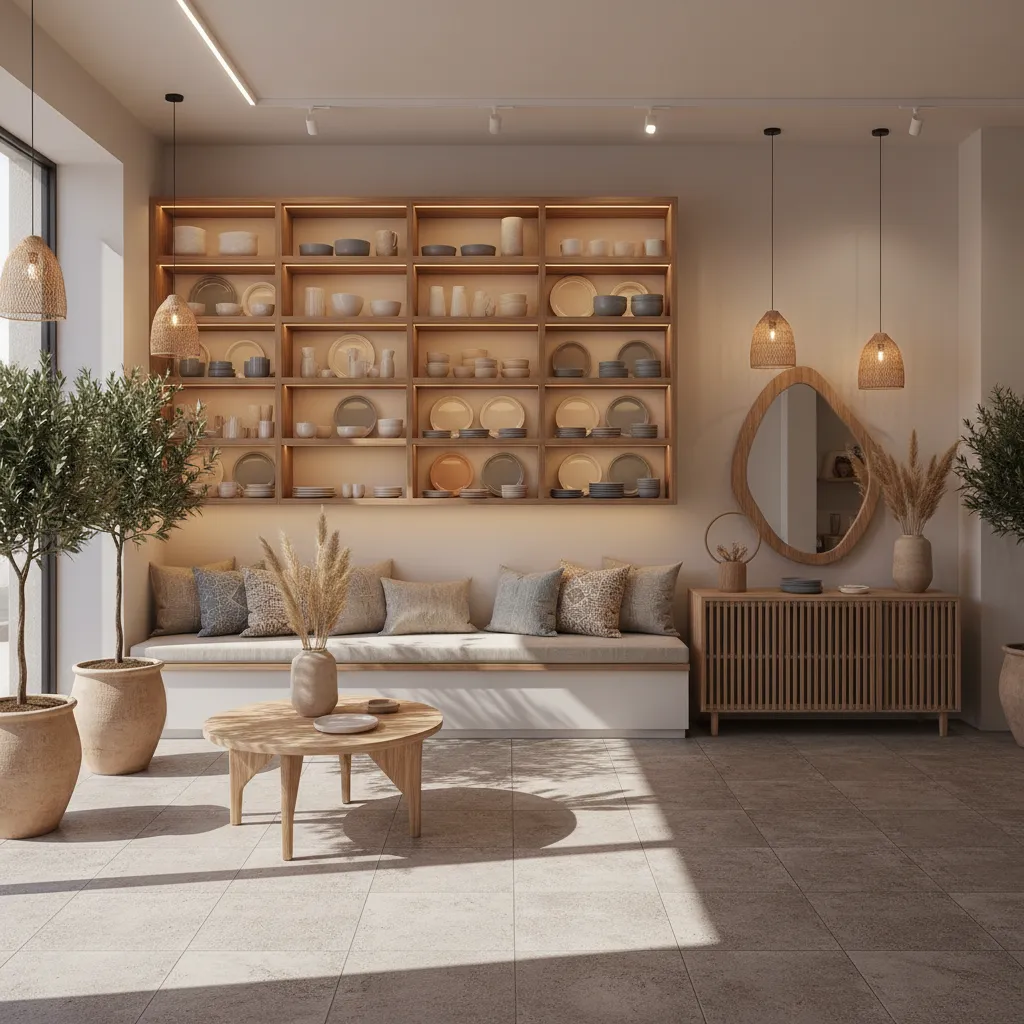Interior de una tienda de decoración con muebles y accesorios de diseño