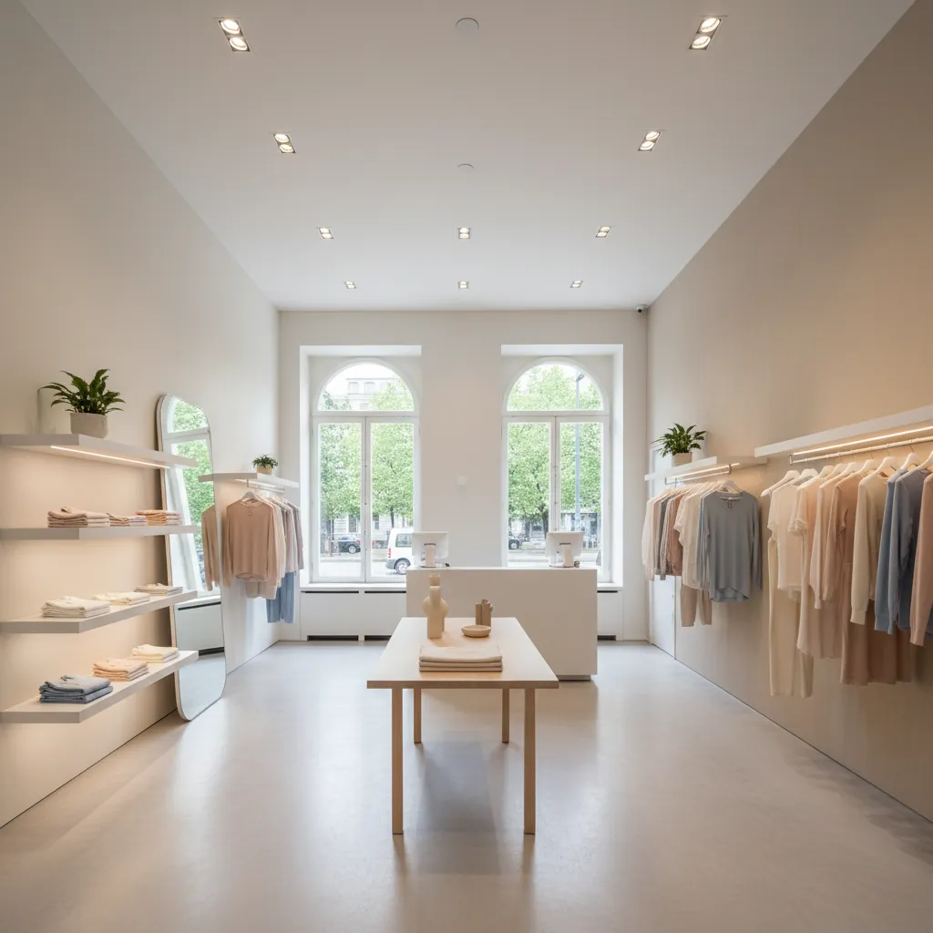 Pequeña boutique con diseño minimalista que maximiza el espacio