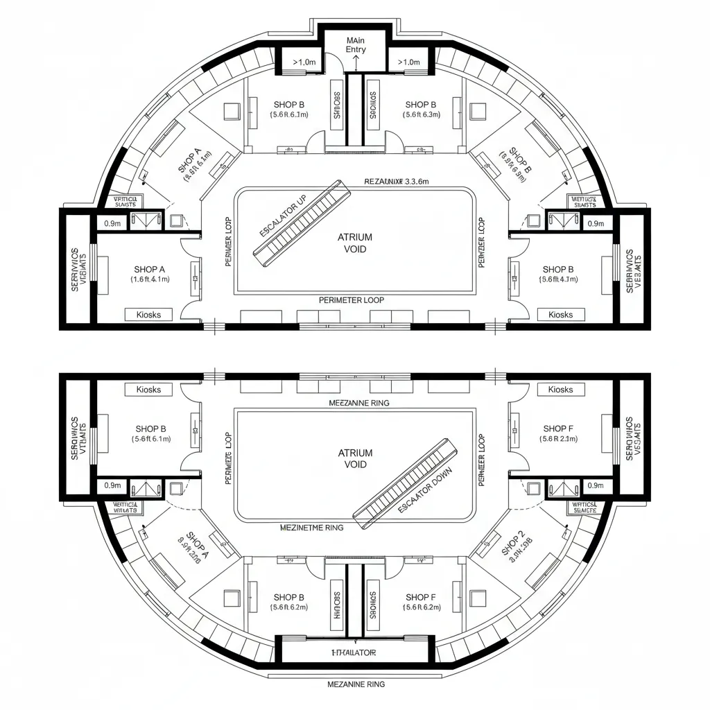 Tiered Atrium Spine (8 Shops, Two Levels)