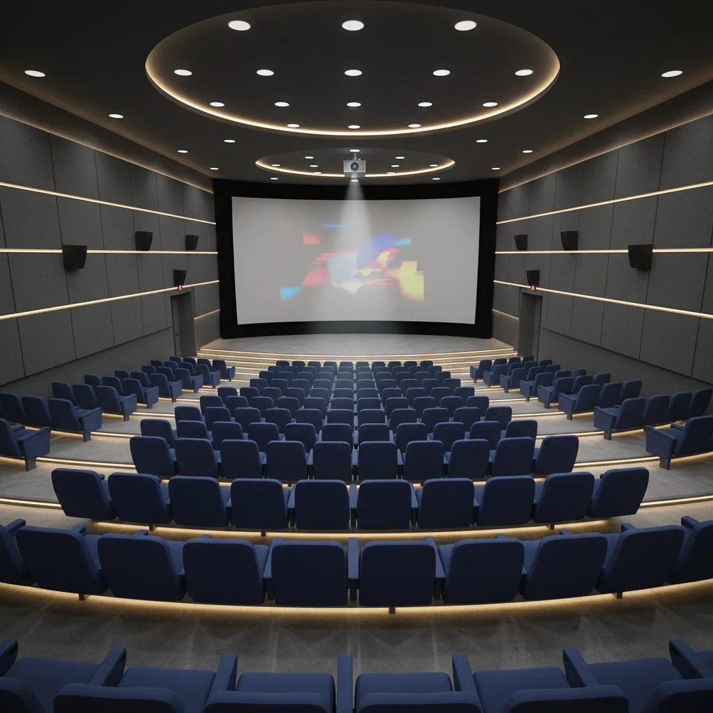 tiered seating design inside a small movie theater improving screen visibility