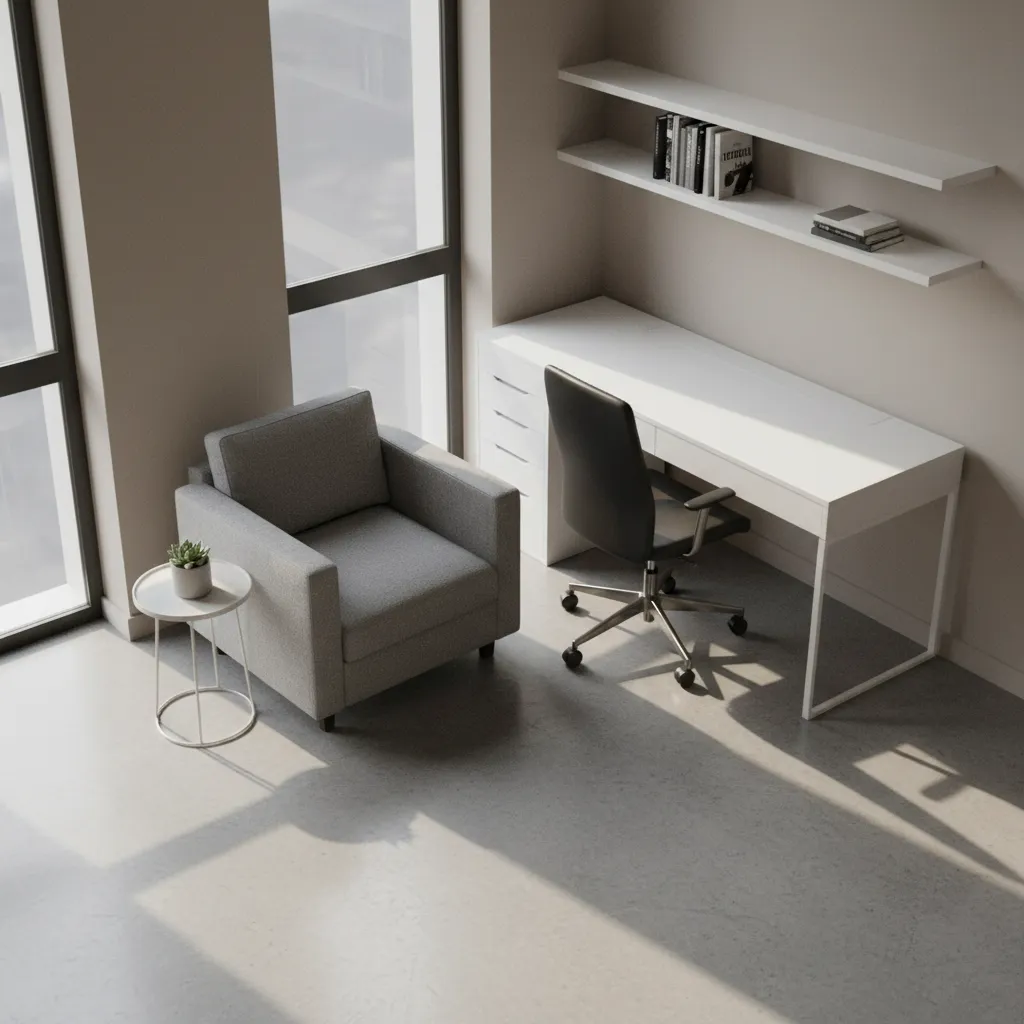 Example showing limited circulation space inside a very small room layout