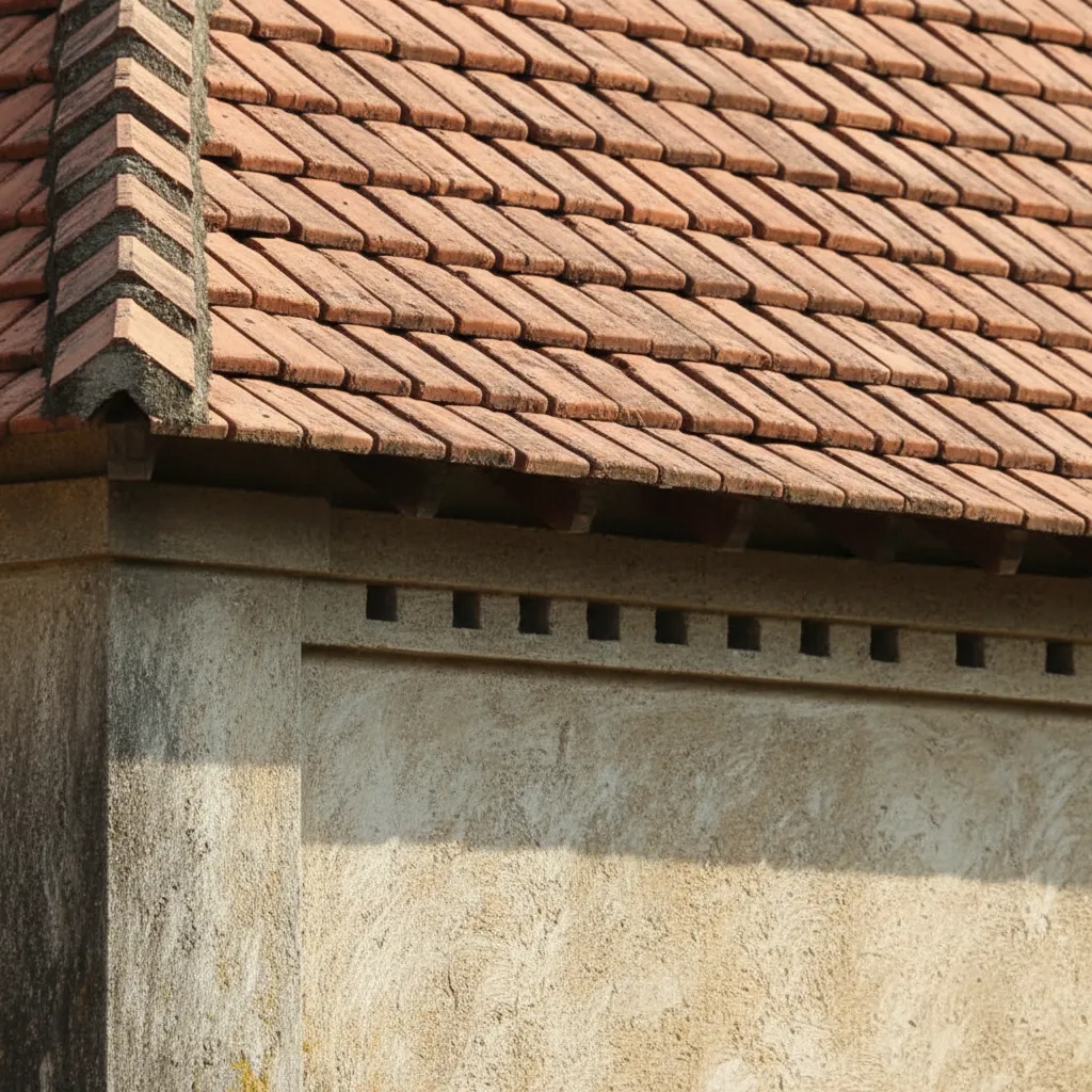 Kerala parapet wall with sloped clay tile coping for rain protection
