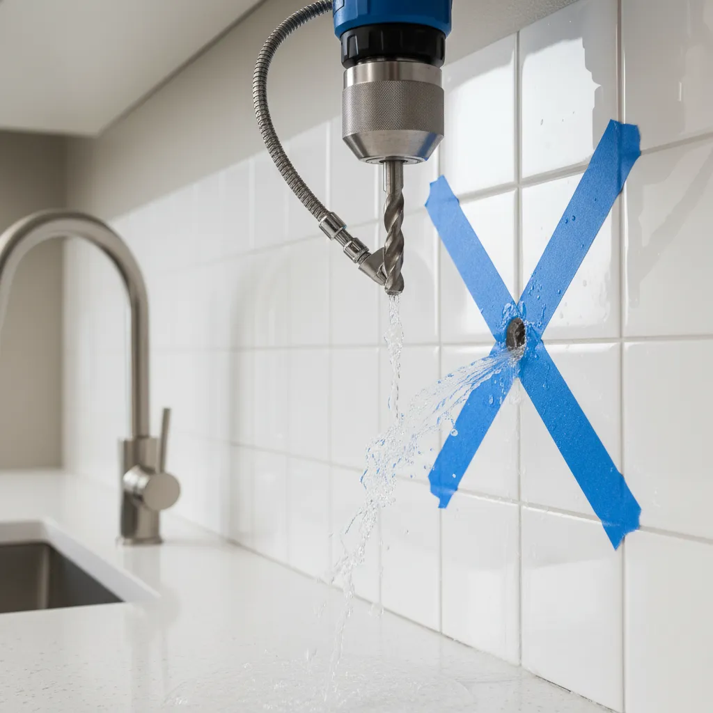 Step by step drilling process for tile backsplash installation