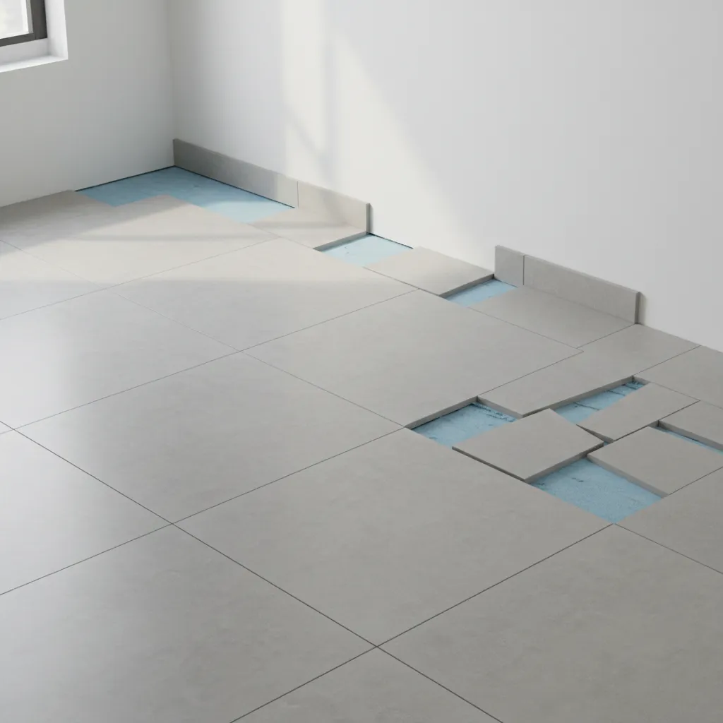 Example of tile cuts planned along wall edges