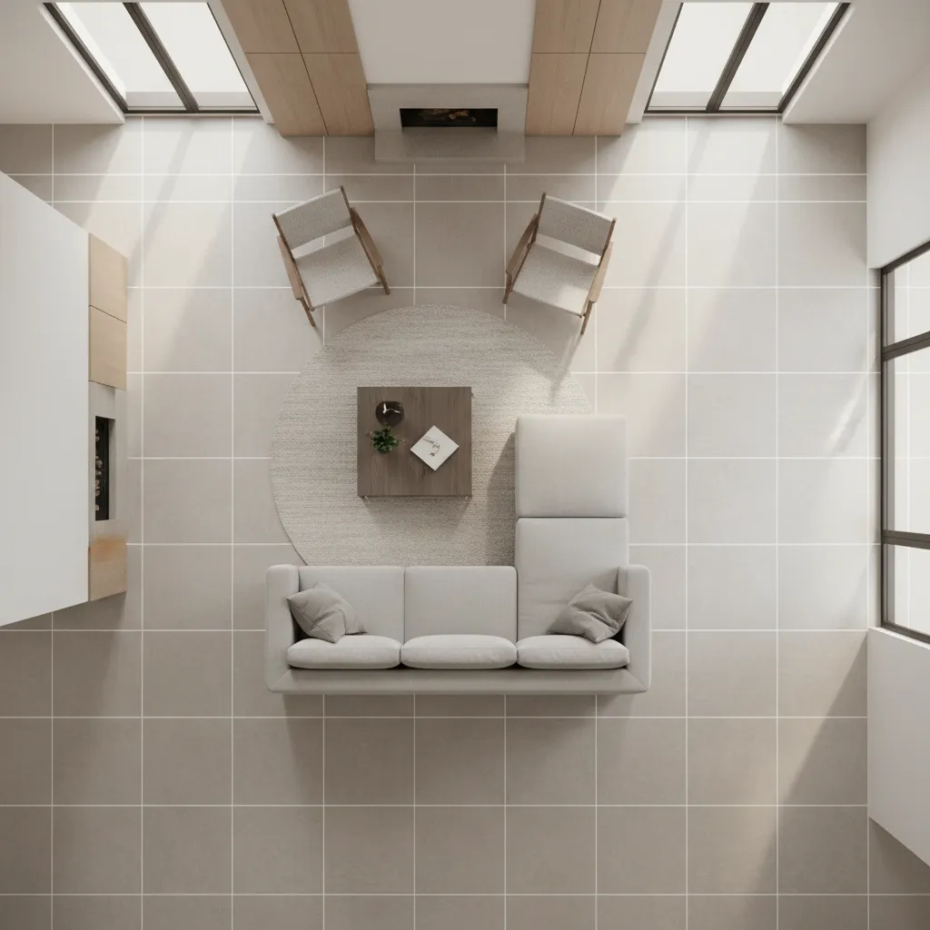 Designer planning tile grid layout on floor plan