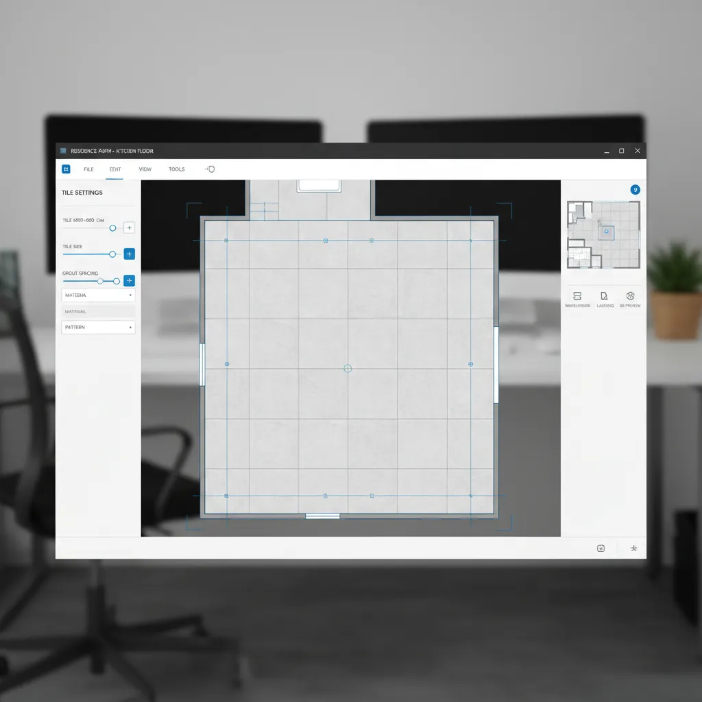 Tile layout planning software showing tile size and spacing adjustments
