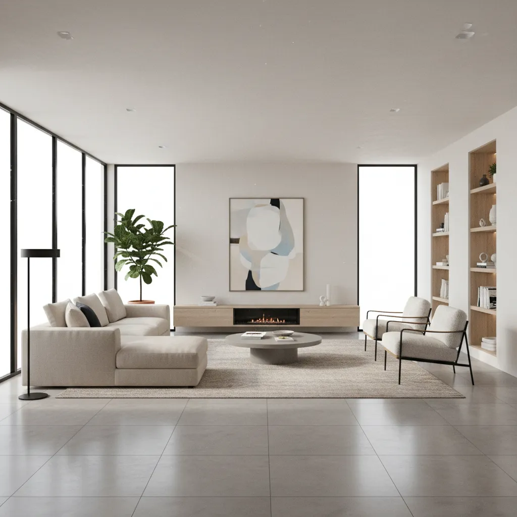 3D room preview showing tile floor integrated with furniture layout