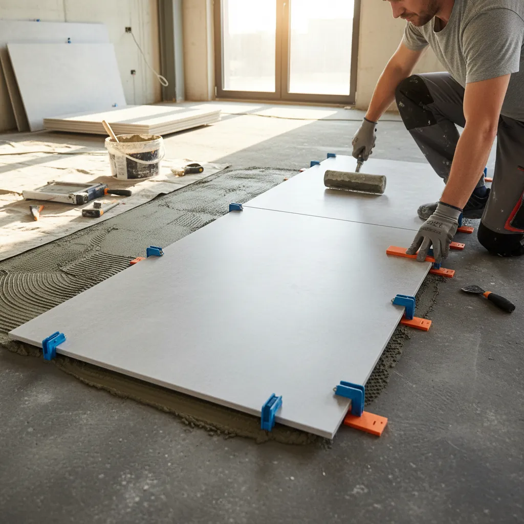 Tile leveling system used for large format tile installation