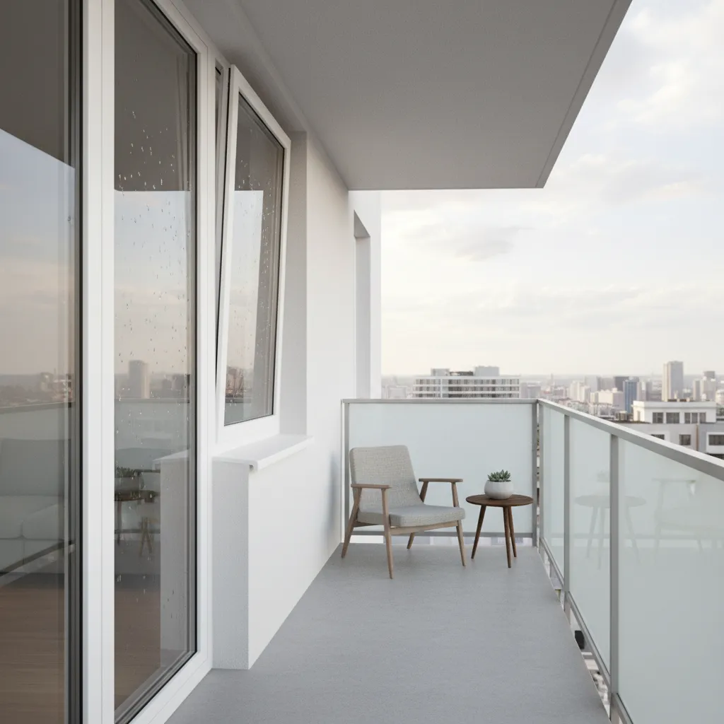 tilt and turn UPVC balcony window partially open for ventilation