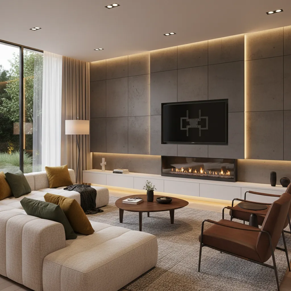 TV mounted above fireplace using tilting wall mount angled downward