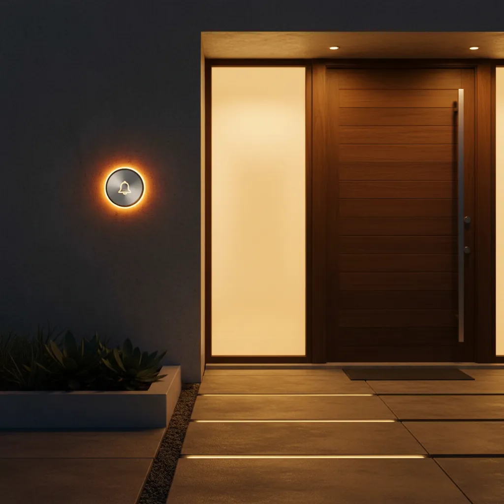 Timbre moderno con iluminación LED en una fachada contemporánea