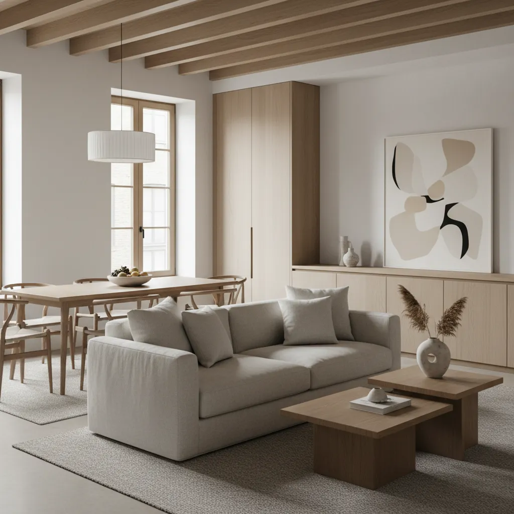 Interior elegante con estilo atemporal y materiales naturales