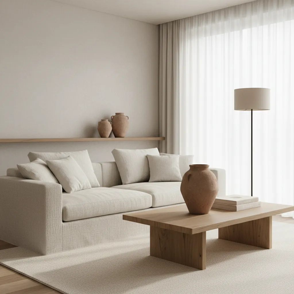 Tinaja de barro combinada con decoración moderna minimalista