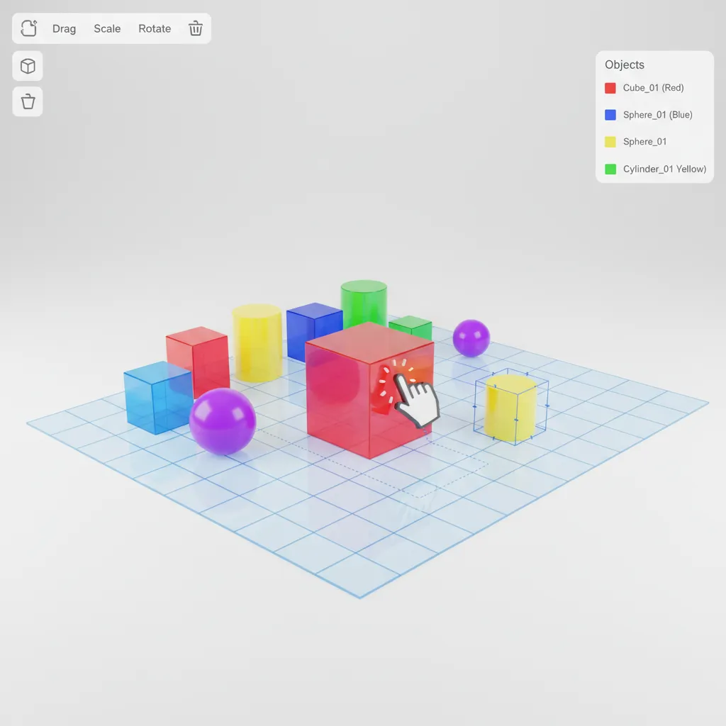 Simple colorful geometric shapes arranged in a beginner friendly 3D modeling environment