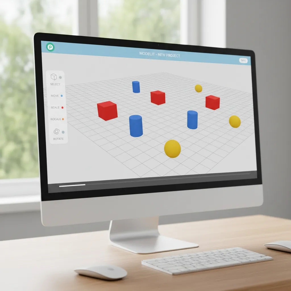 Simple block based 3D modeling interface similar to Tinkercad with shapes on a grid