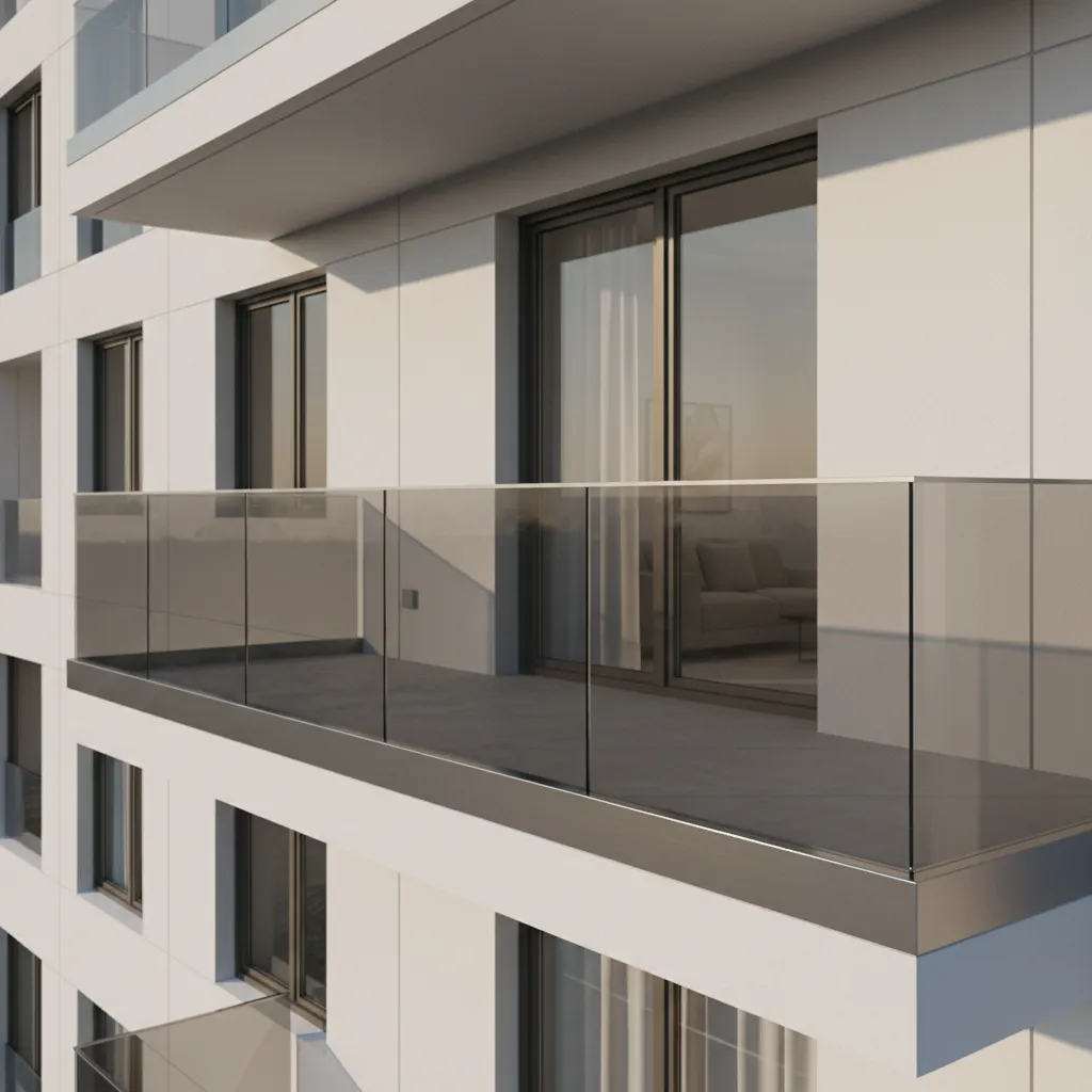 balcony with tinted glass railing panels for privacy