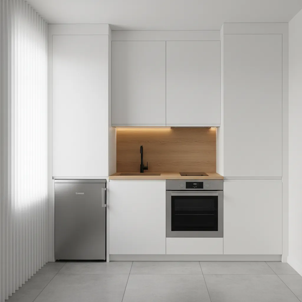 compact apartment kitchen with efficient storage and layout