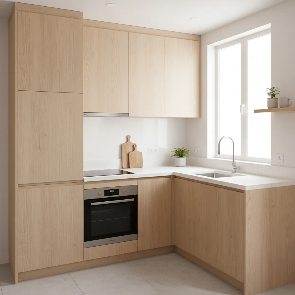 Ultra compact L-shaped kitchen in small apartment studio
