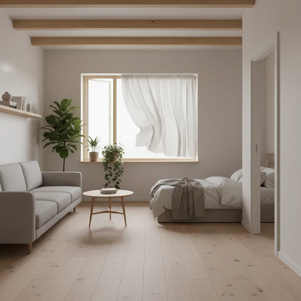 Micro apartment with window ventilation and open airflow path