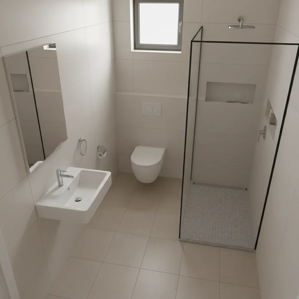 small bathroom layout showing clear walking path and compact accessory placement