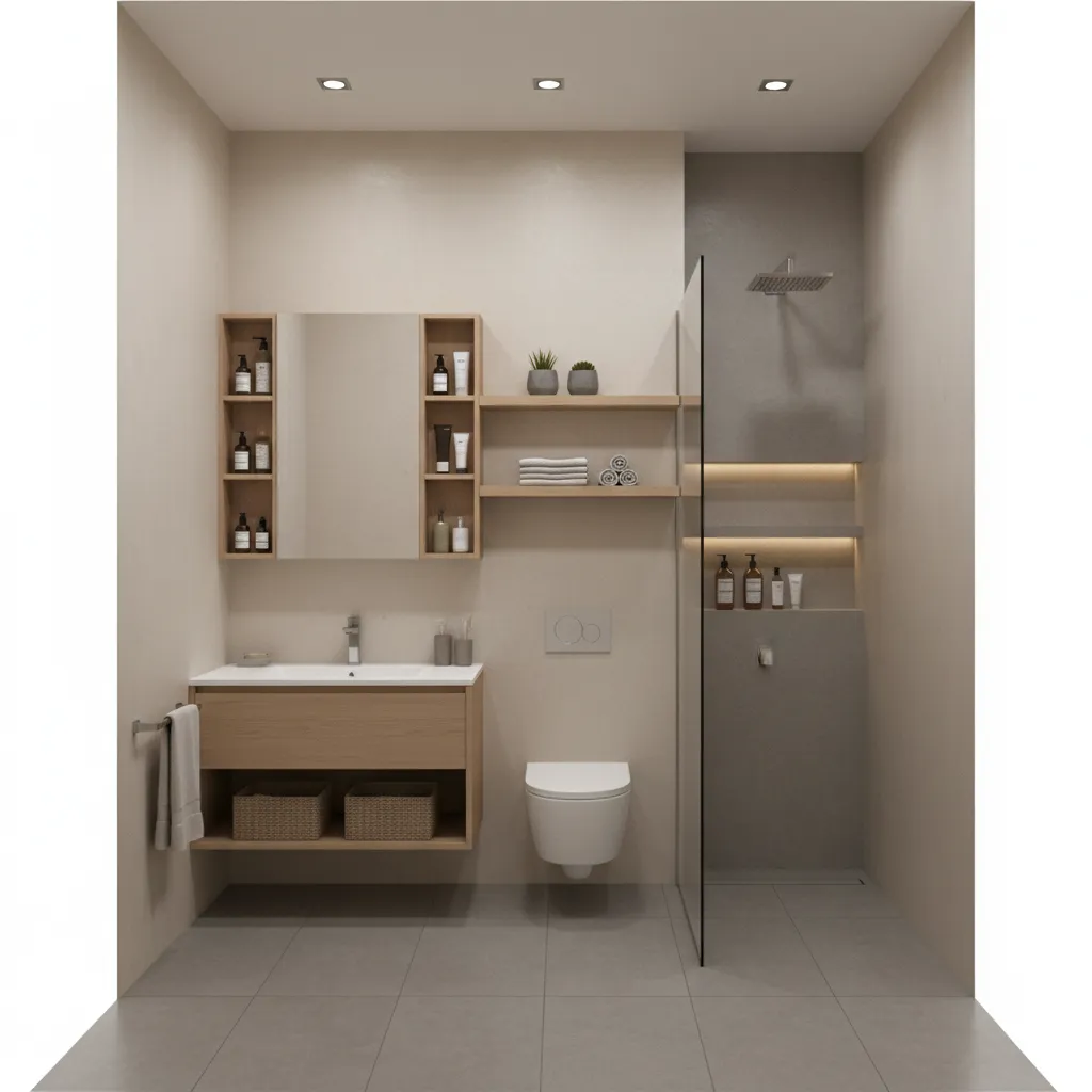smart storage layout zones for compact apartment bathroom