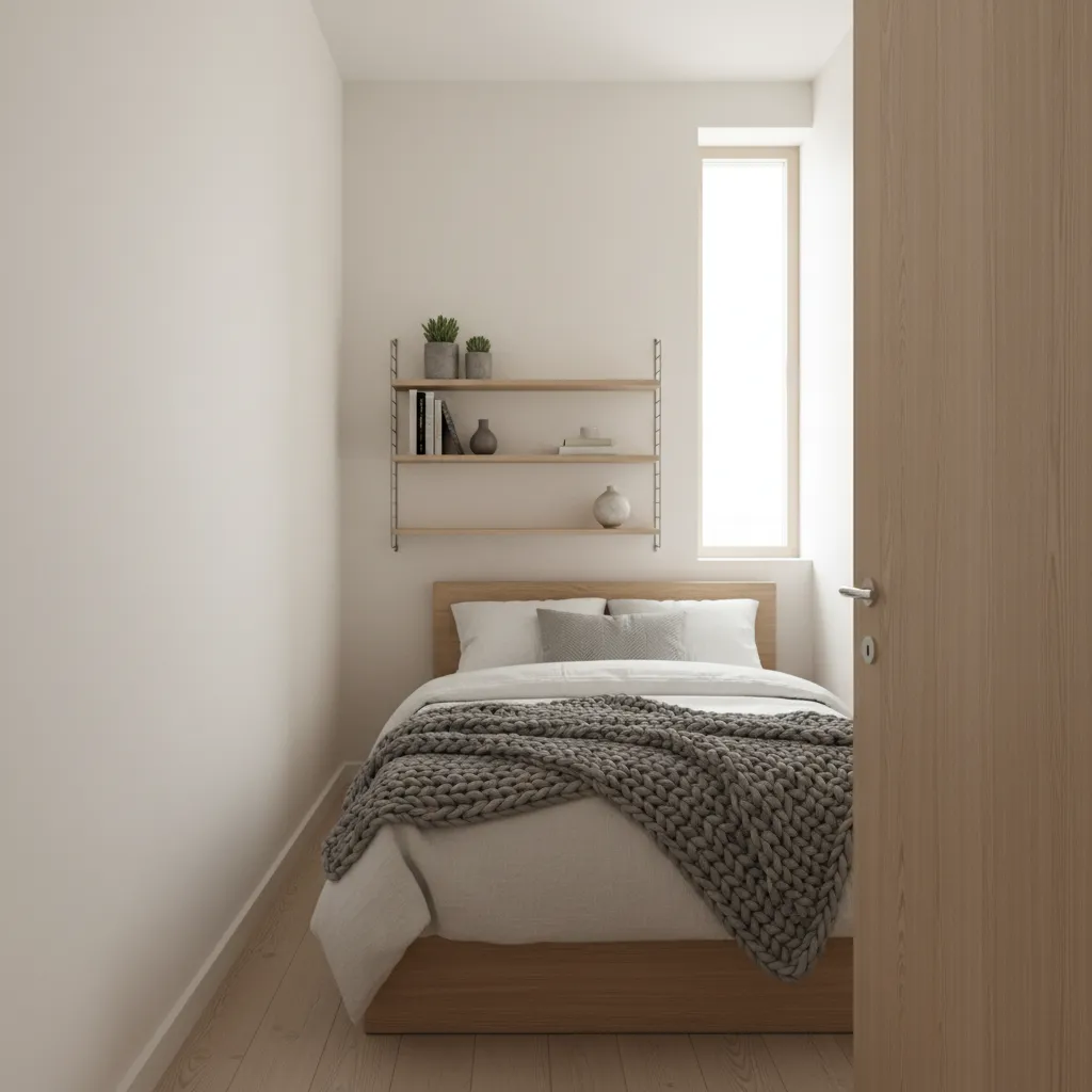 Small bedroom showing clear walking path between bed and wall