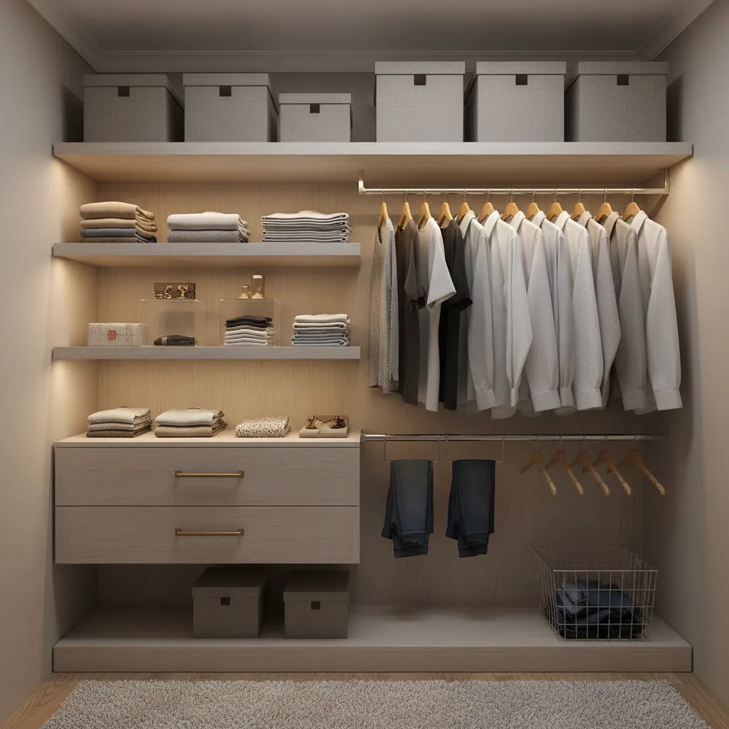 organized small closet showing efficient vertical storage