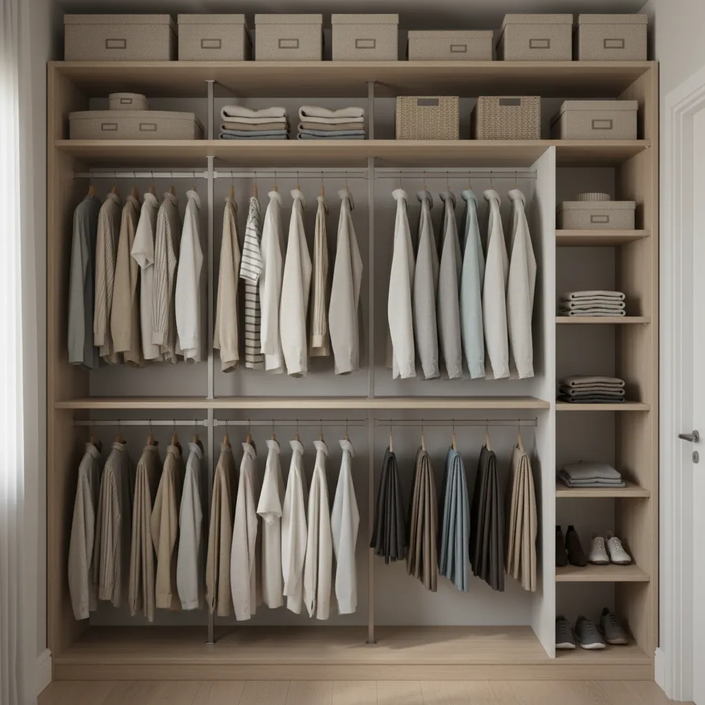 Small closet showing full height vertical storage layout