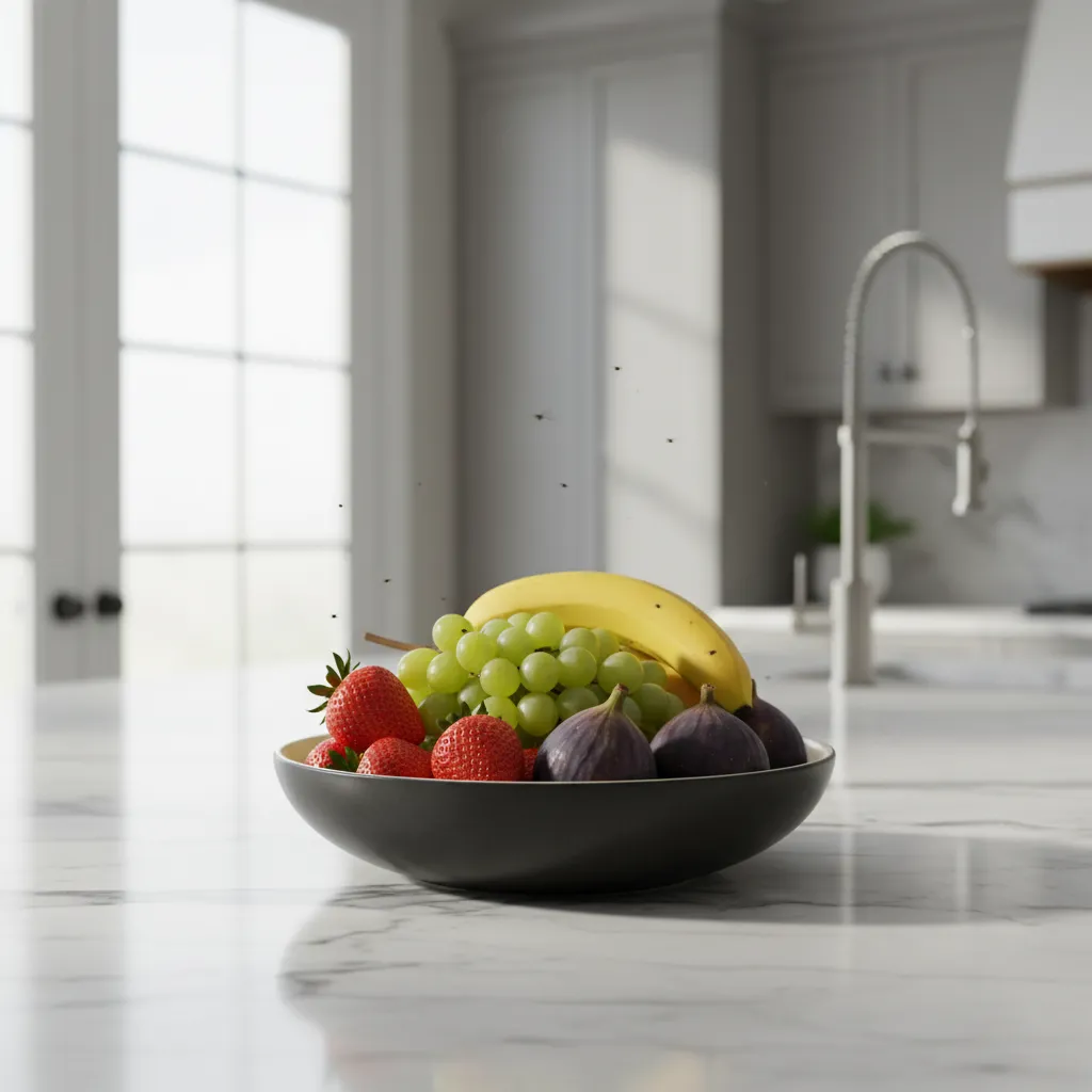 fruit bowl on kitchen counter attracting small fruit flies