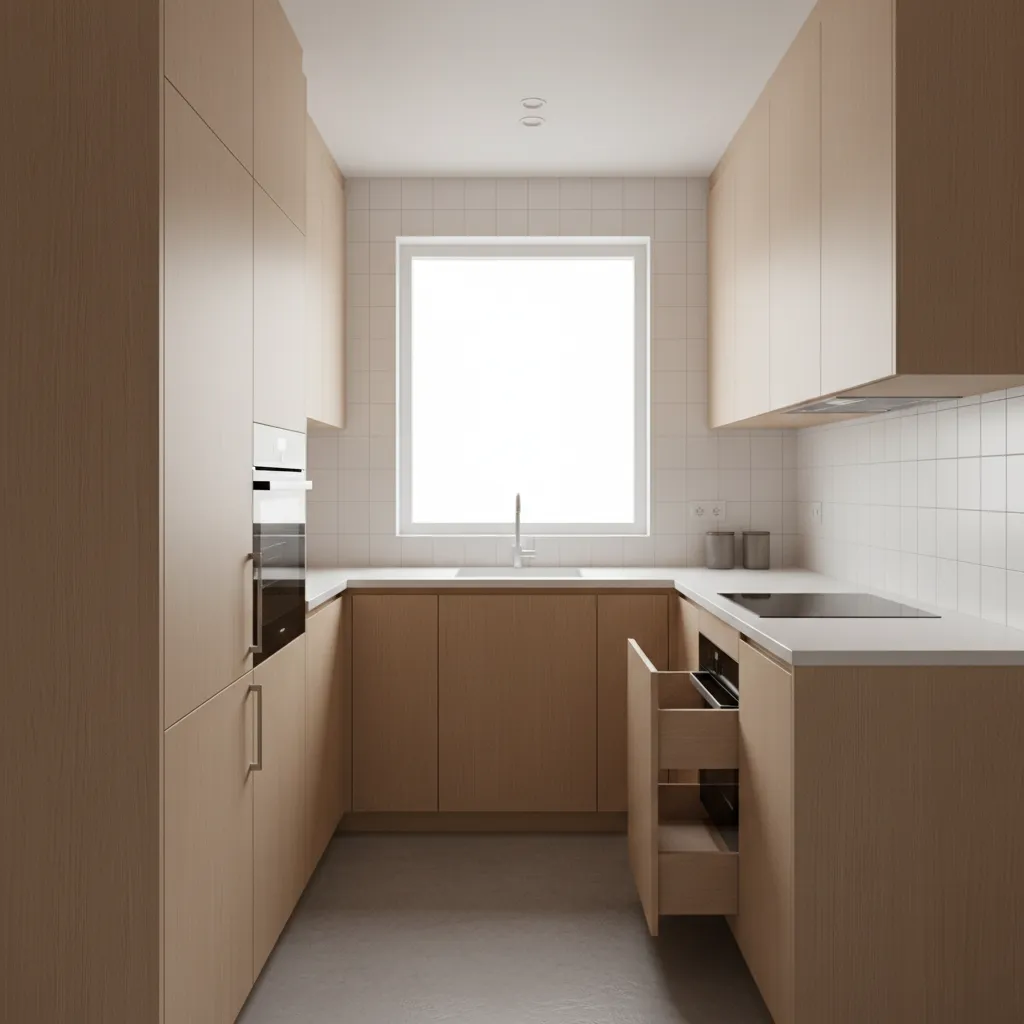 compact kitchen layout designed for a tiny home