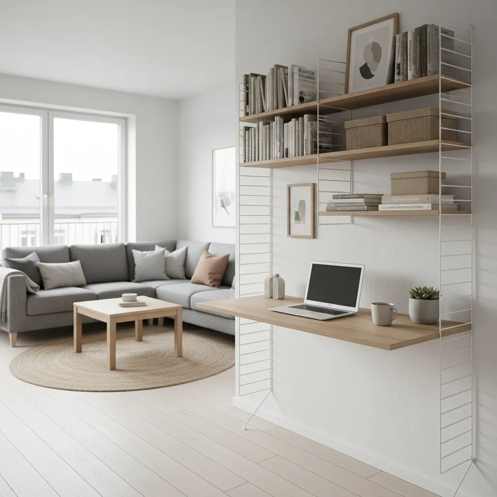 rincón de oficina en casa pequeña con escritorio compacto