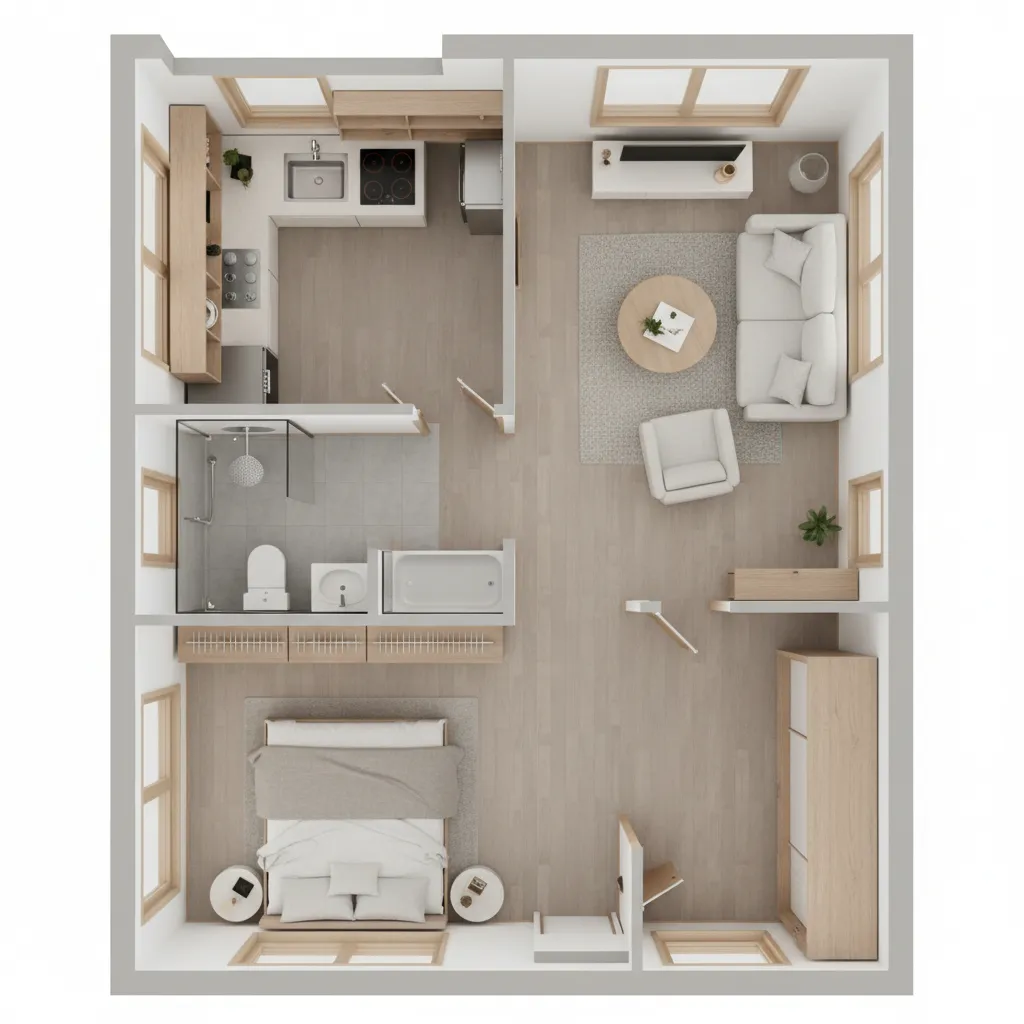 detailed 16x40 tiny house floor plan with furniture layout