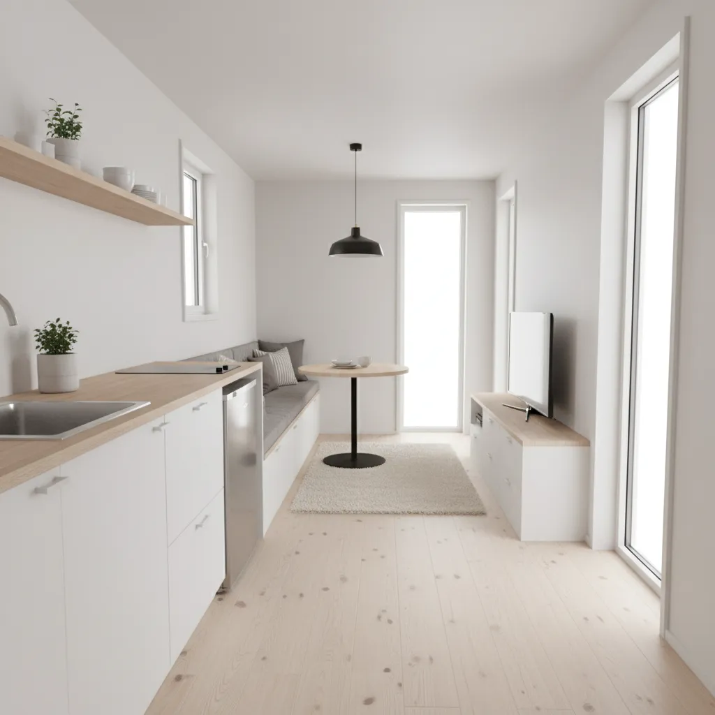 compact tiny house interior under 400 square feet with smart layout