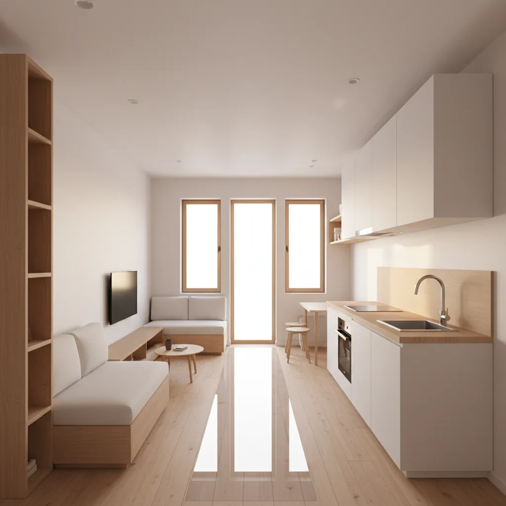 tiny house floor layout illustrating clear walking circulation path