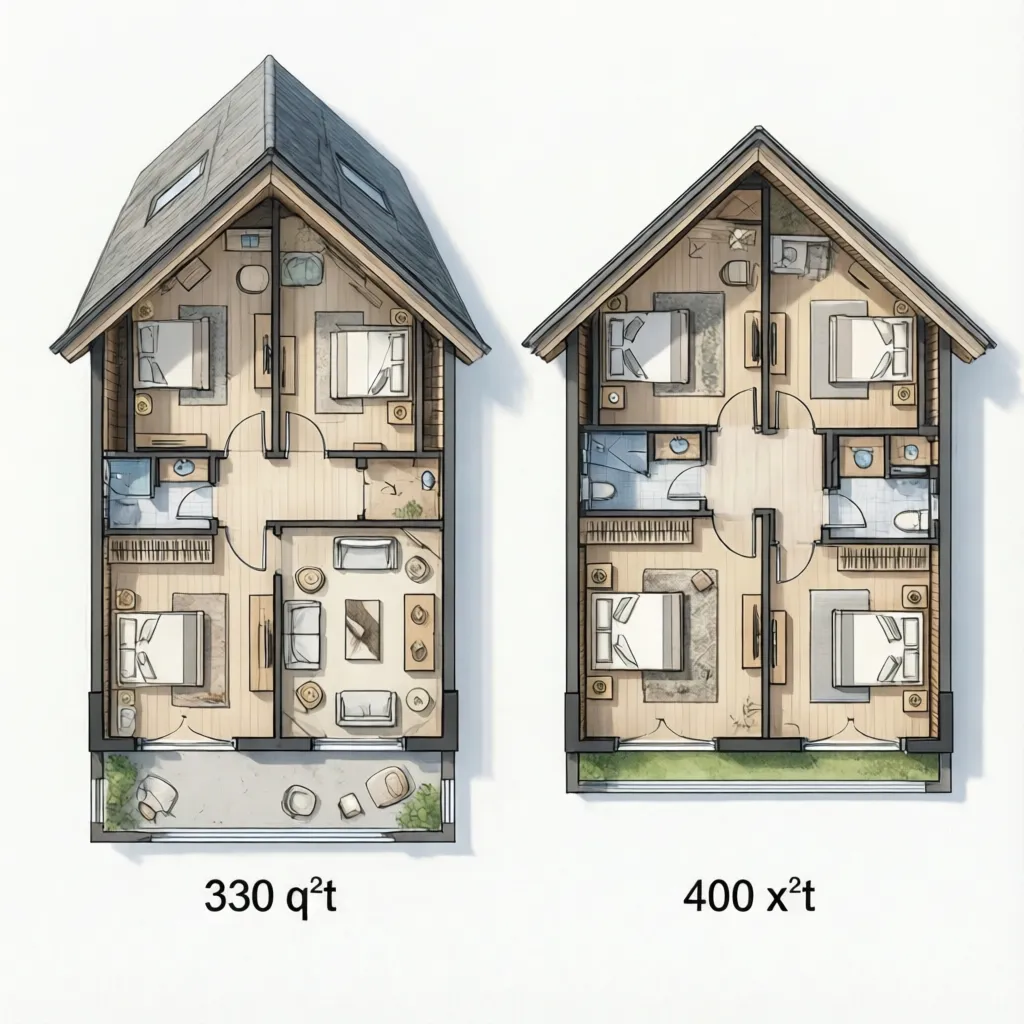 Floor plan comparison between 330 sq ft and 400 sq ft tiny house layouts