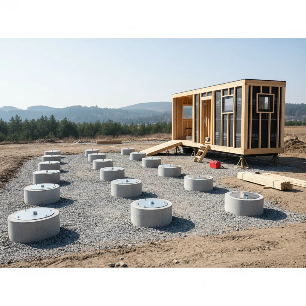 pier foundation prepared for tiny house installation