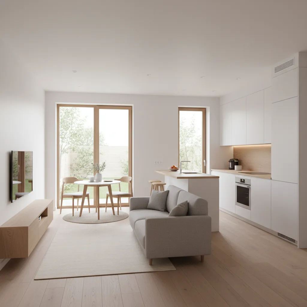 open layout small house living dining kitchen example for 720 sq ft home