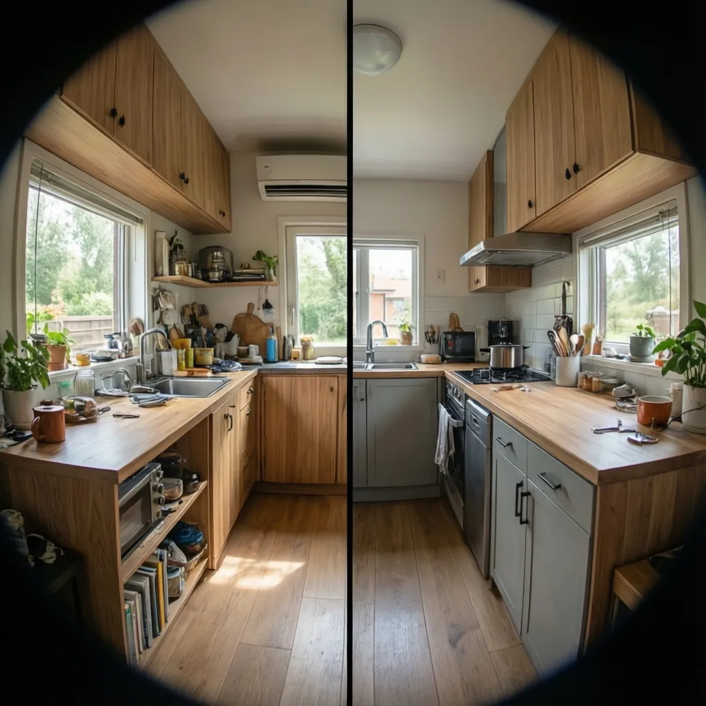 Comparison of storage and kitchen layouts in small micro homes