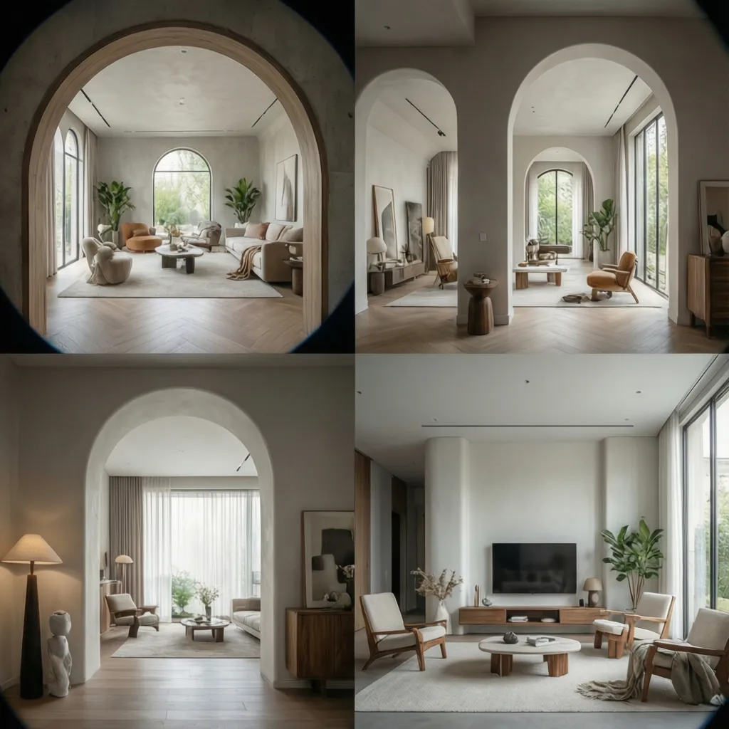 Diferentes estilos de arcos interiores en diseño contemporáneo